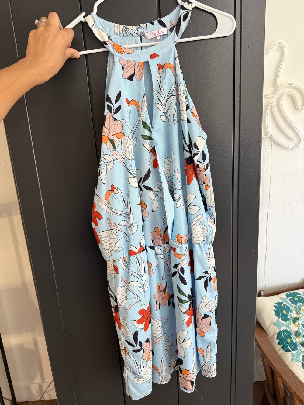 Light Blue Floral Halter Dress